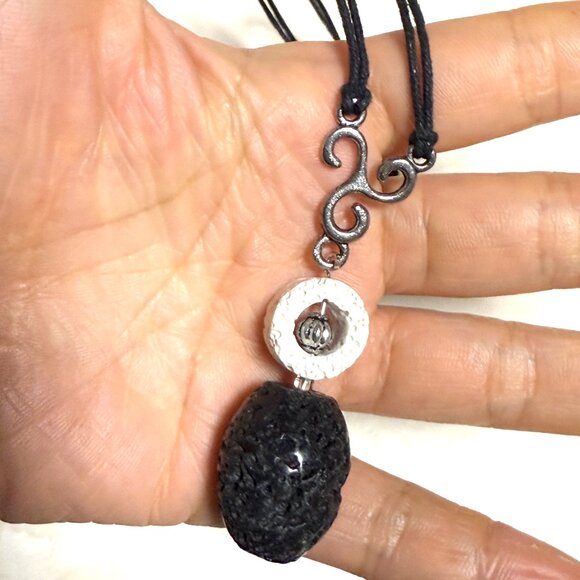 2/$20, Black & White Lava Stone Lariat Necklace, Genuine Gemstone Cord Necklace - Picture 10 of 11